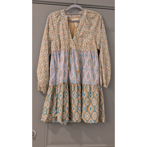 Jessica Simpson Dresses & Skirts - Women's Jessica Simpson Long Sleeve Dress S Gold Blue Patterned